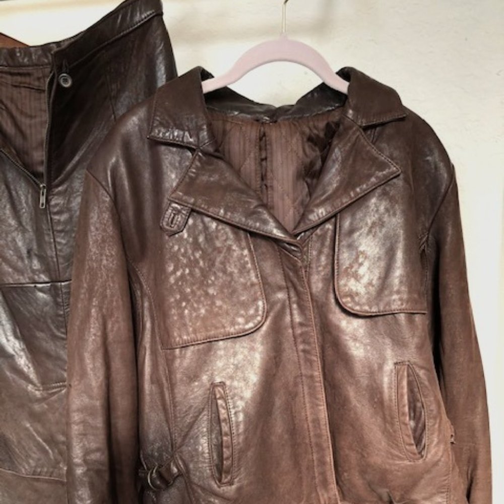 leather long skirt and jacket.  gently worn